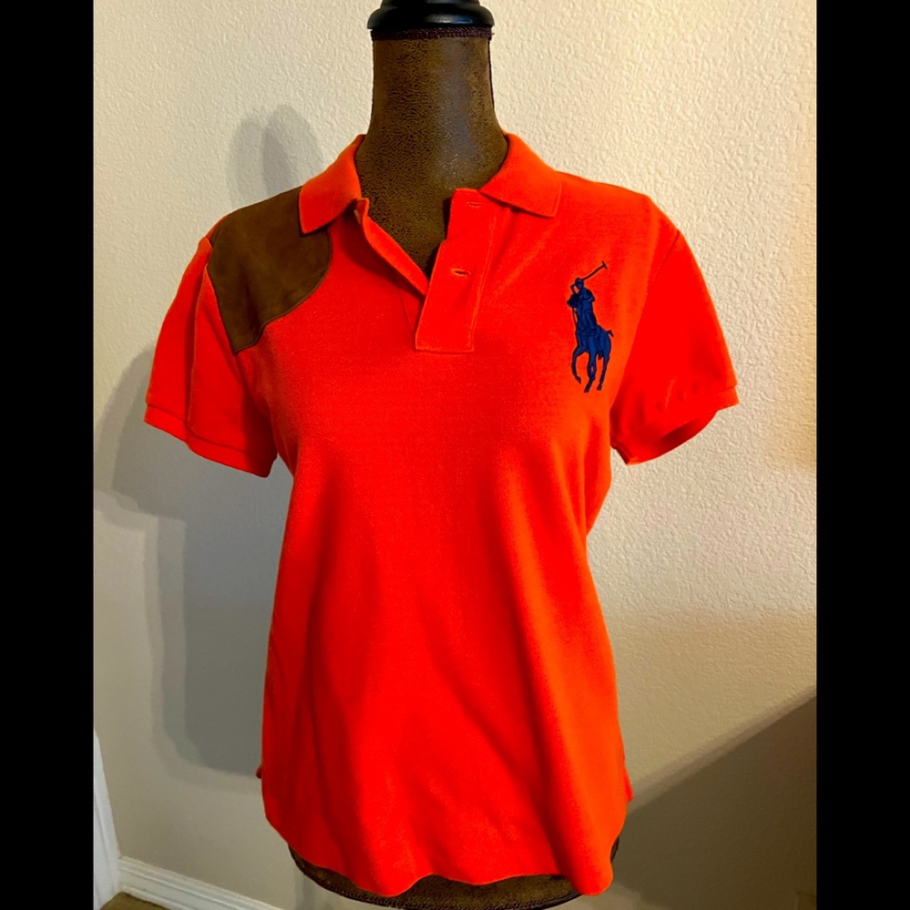 Orange Ralph Lauren Polo with Suede Shoulder Patch